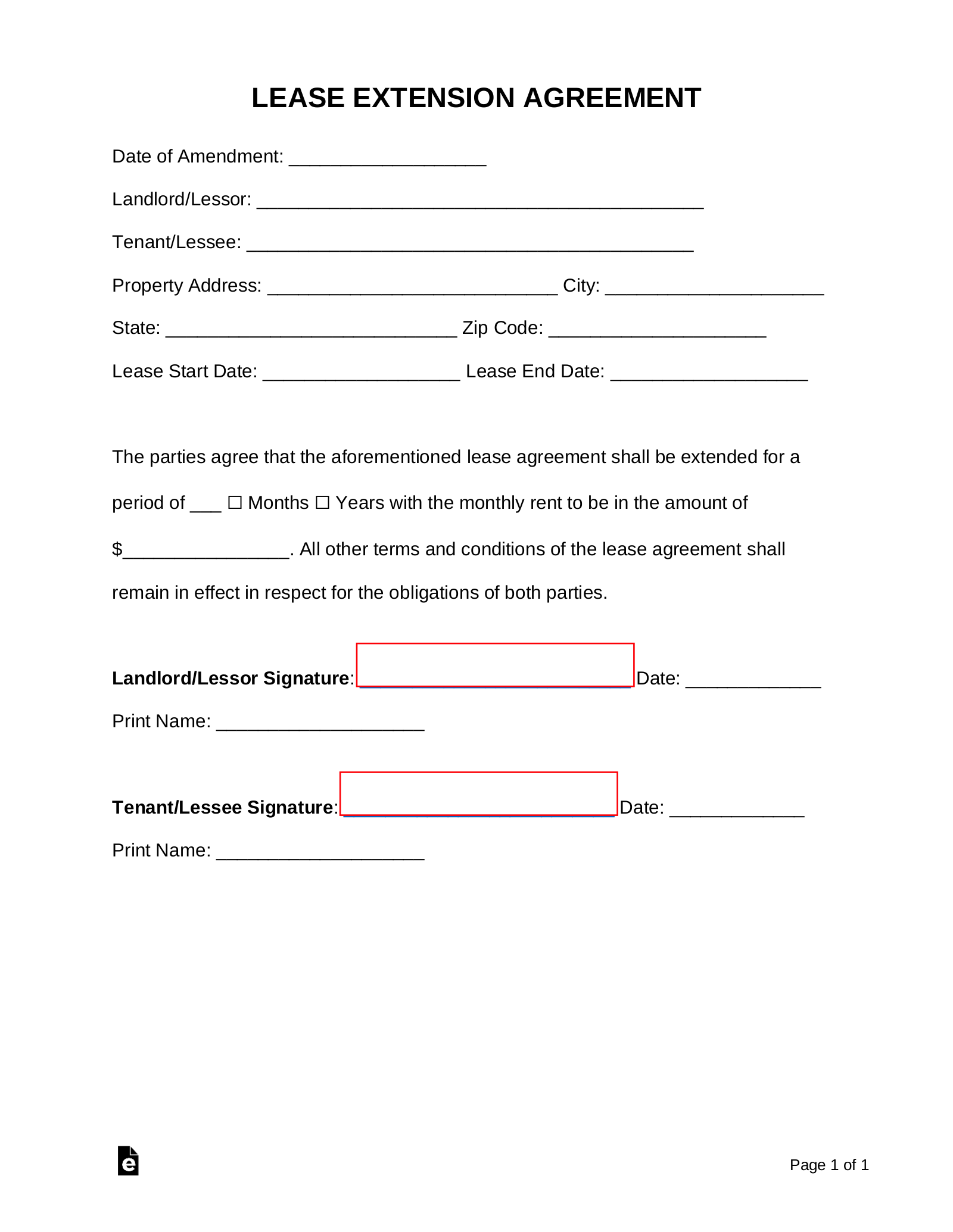 Free Lease Extension Agreement Residential U0026 Commercial PDF Word EForms
