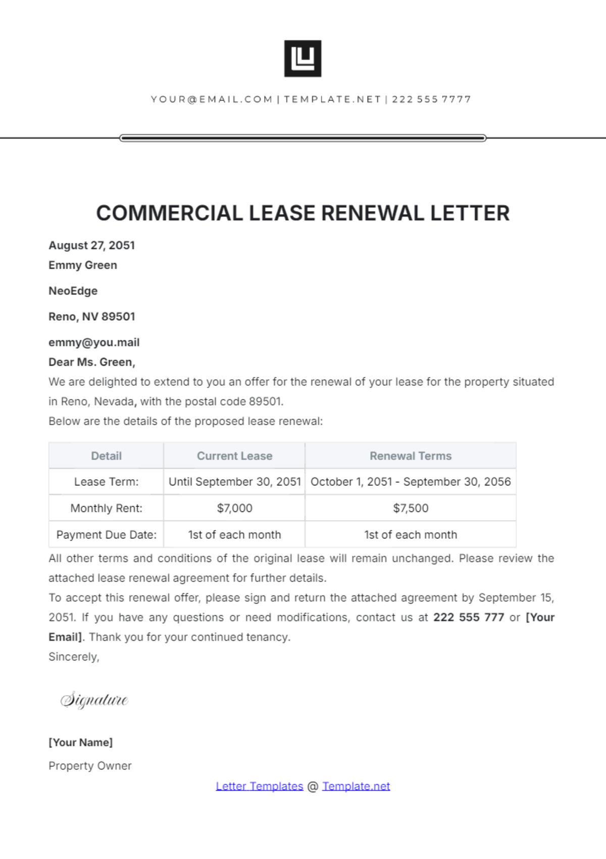 Printable Free Lease Renewal Form Pdf