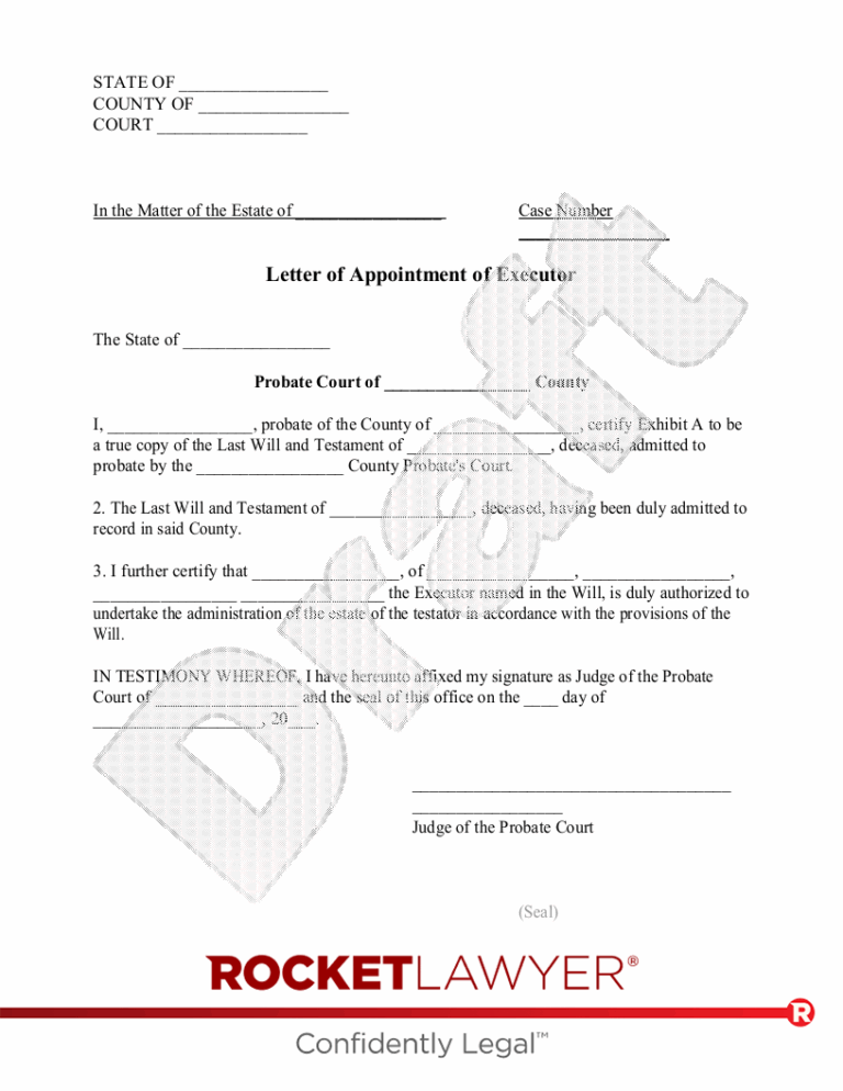 Free Letter Of Appointment Of Executor Free To Print Save U0026 Download
