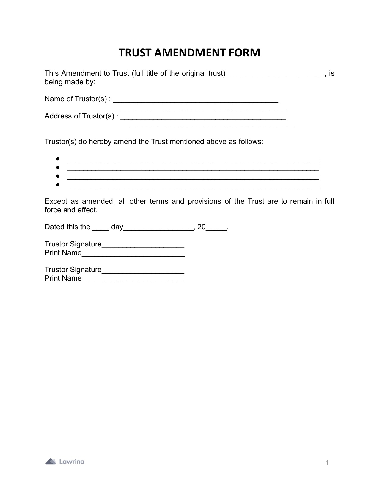 Free Printable Irrevocable Trust Form
