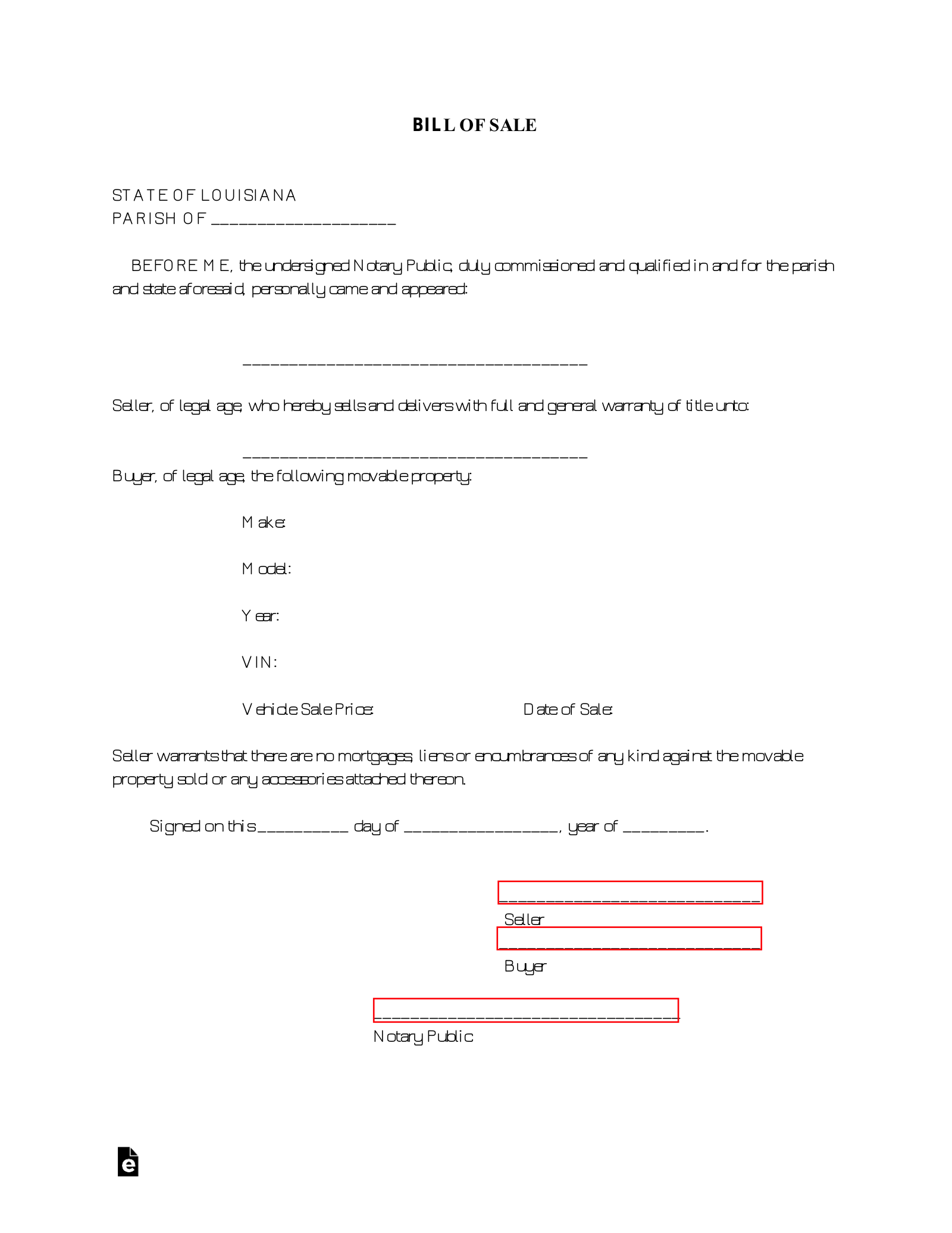 Free Louisiana Bill Of Sale Forms 4 PDF EForms