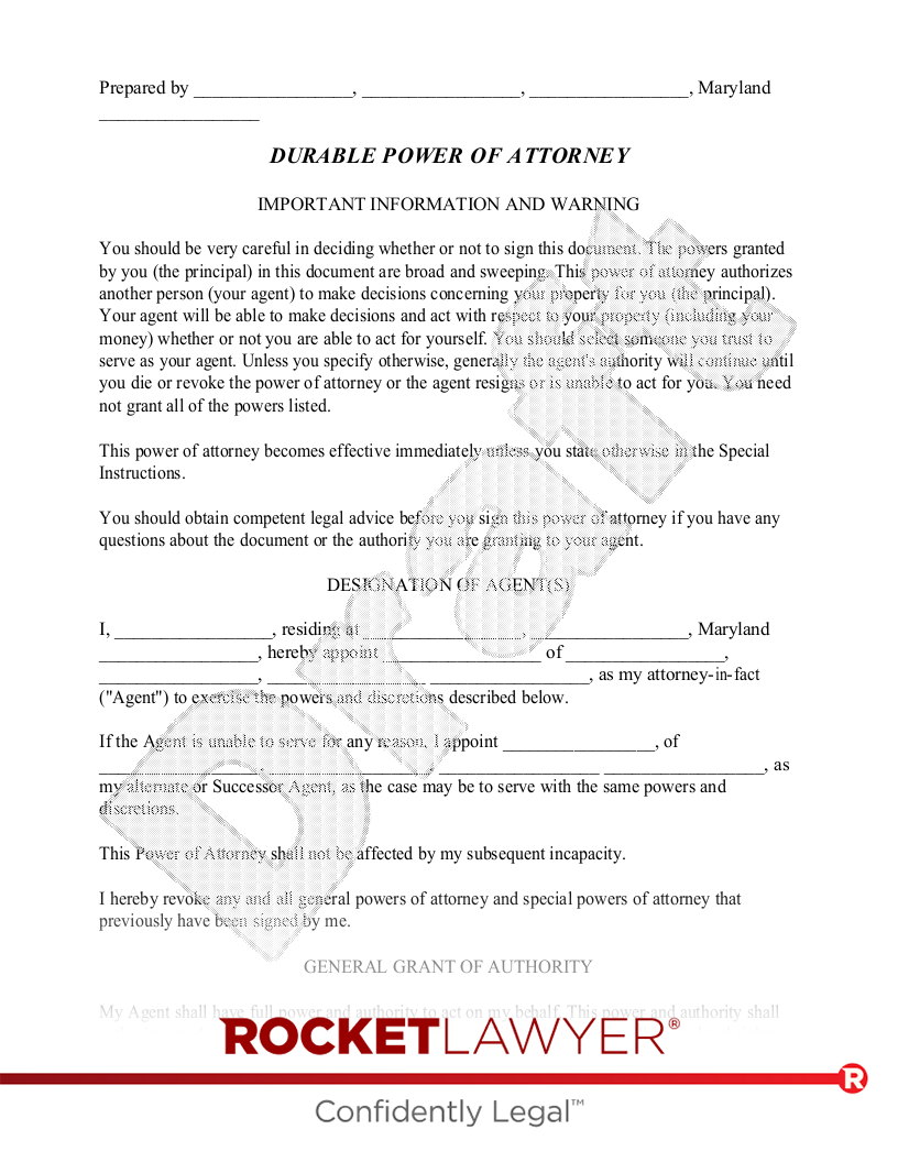Free Maryland Power Of Attorney Make U0026 Download Rocket Lawyer