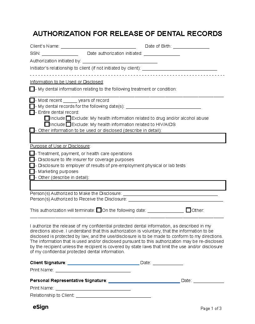 Free Printable Hipaa Form