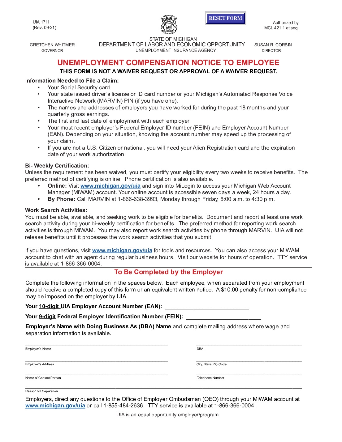 Free Employment Application Michigan Printable Forms