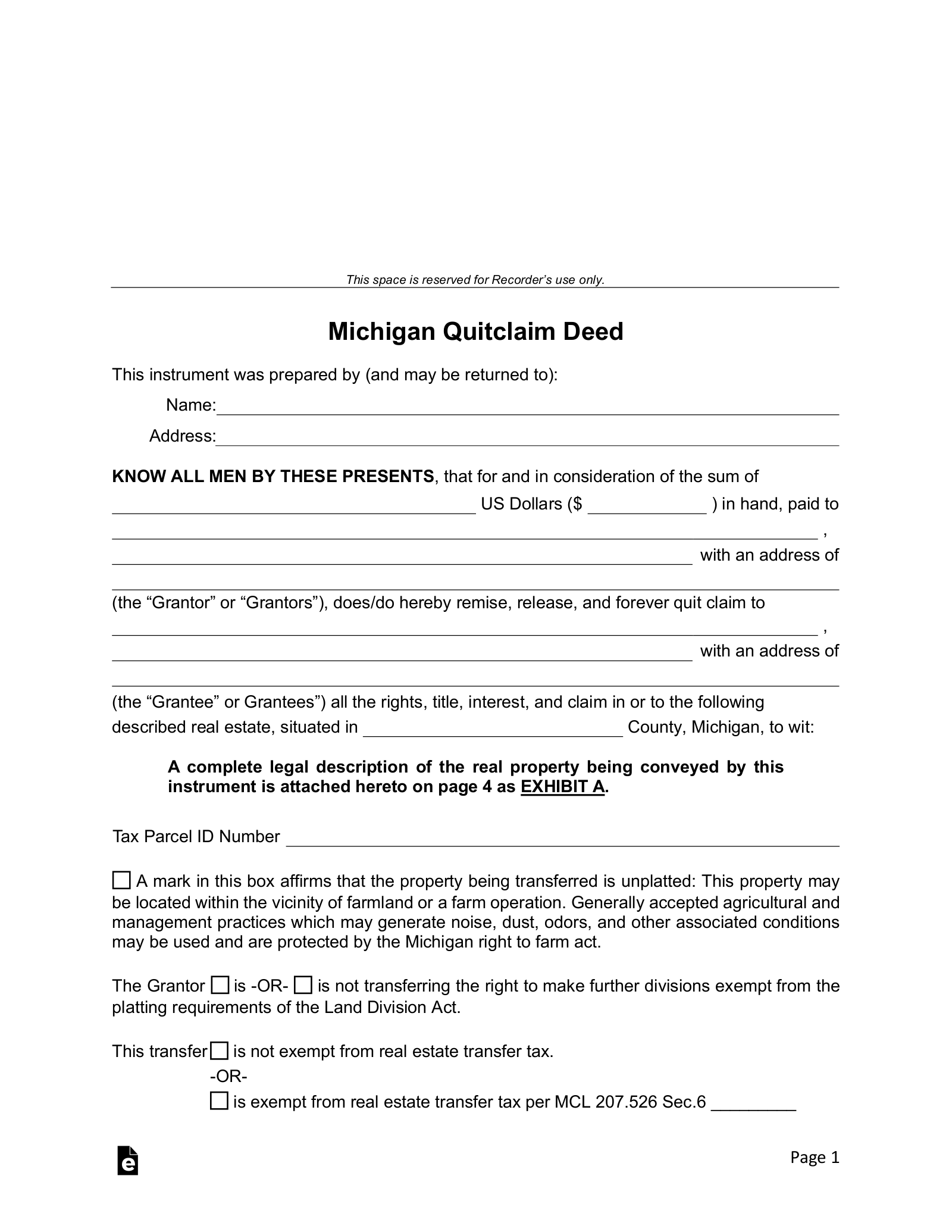 Quit Claim Deed Form Free Printable