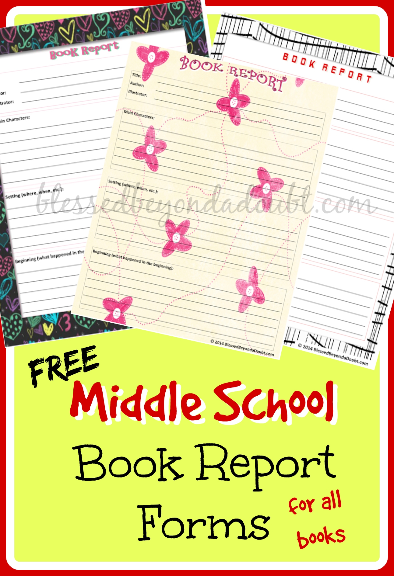 FREE Middle School Printable Book Report Form Blessed Beyond A 