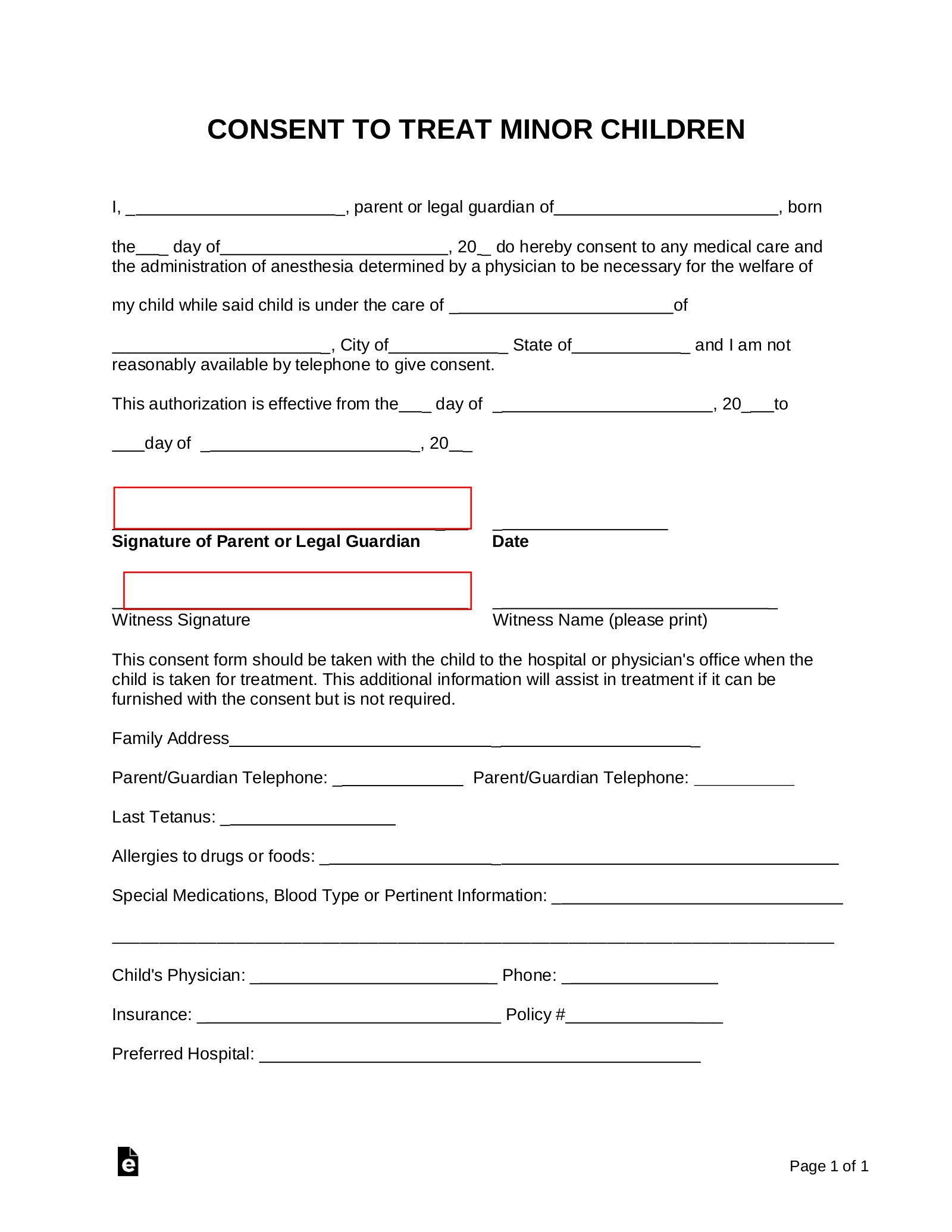 Free Printable Child Care Emergency Form