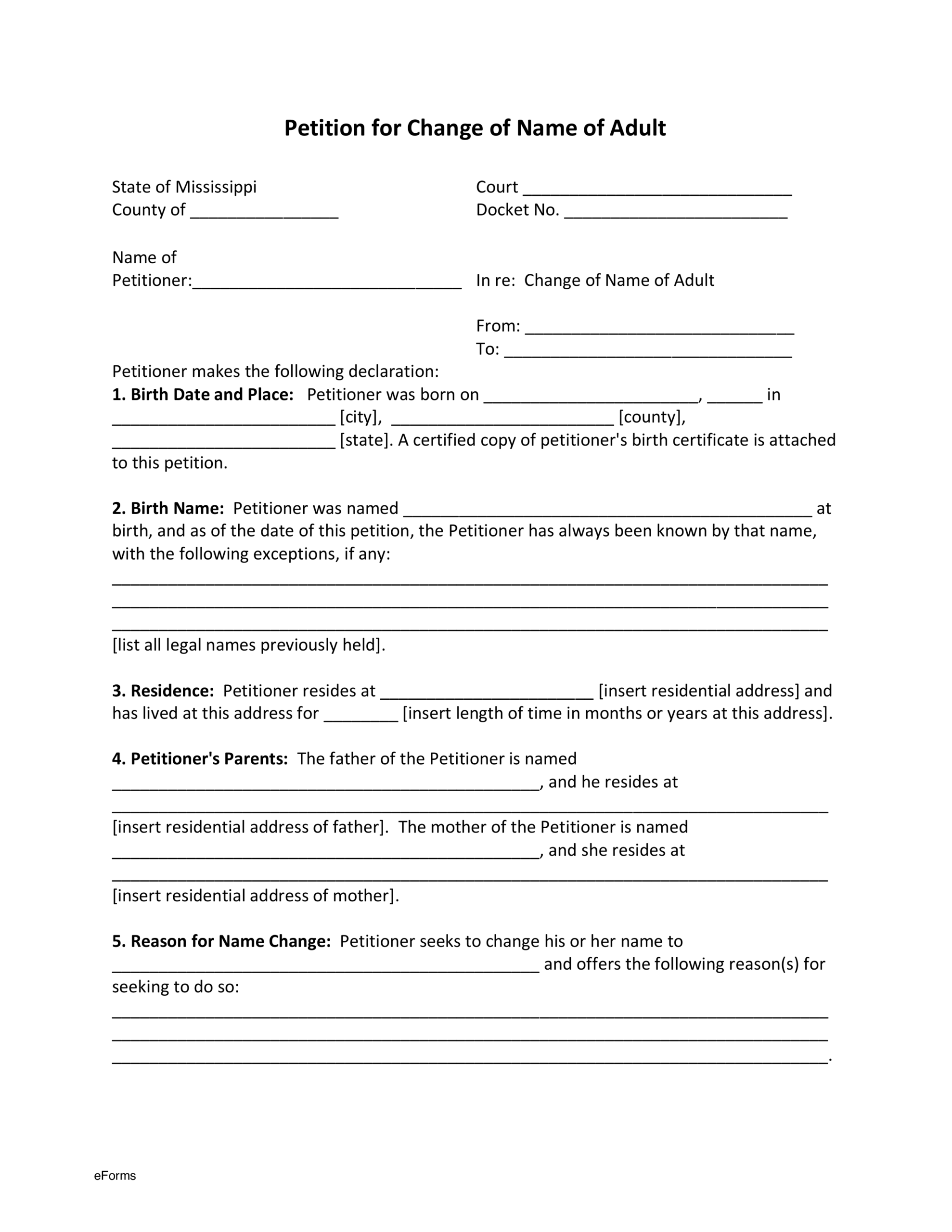 Free Mississippi Name Change Forms PDF EForms
