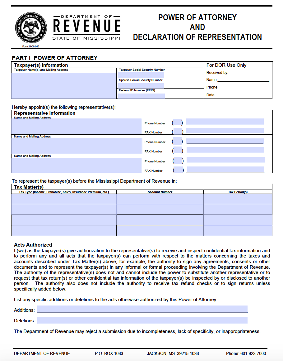 Free Mississippi Power Of Attorney Forms PDF Templates