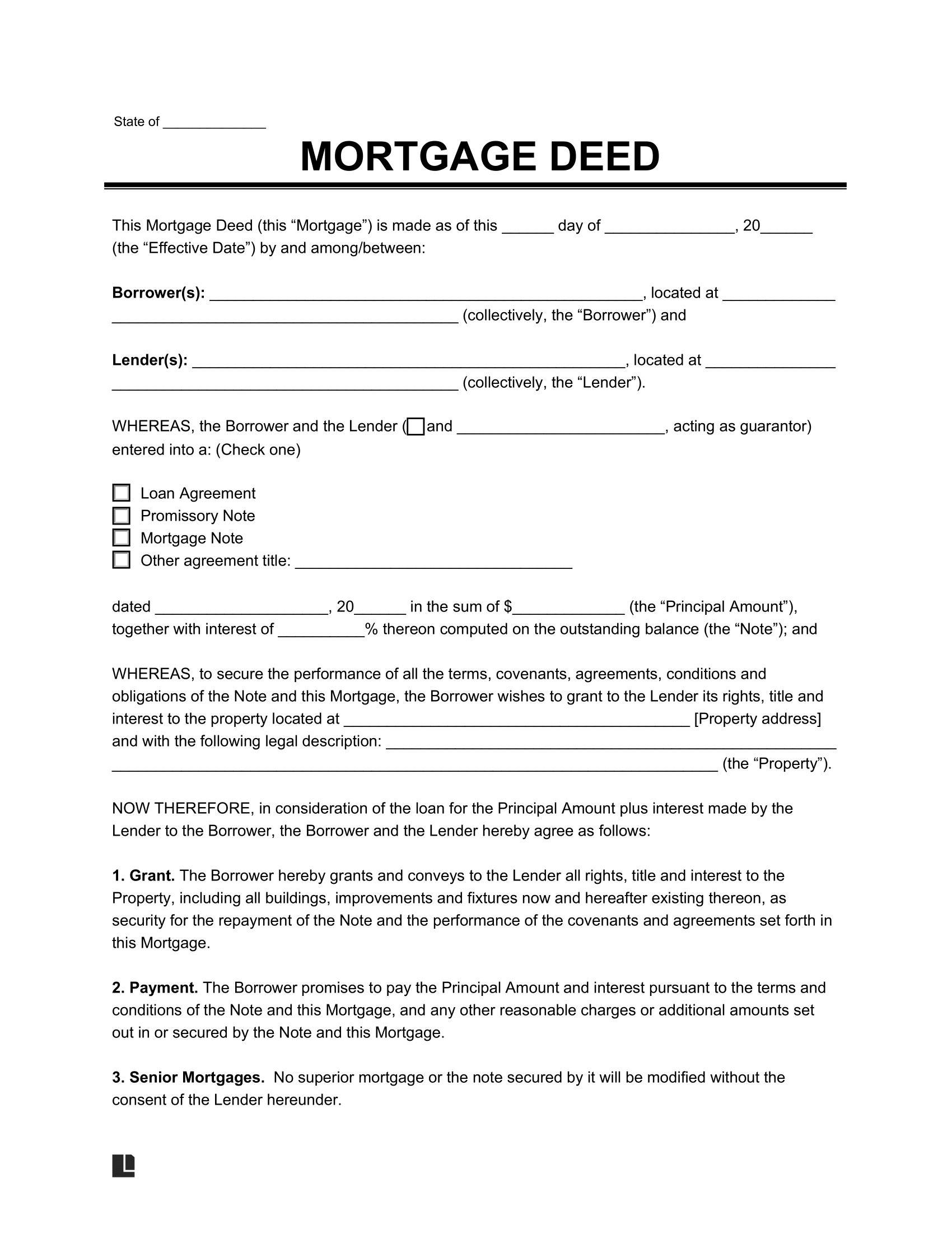 Free Mortgage Deed Template PDF U0026 Word