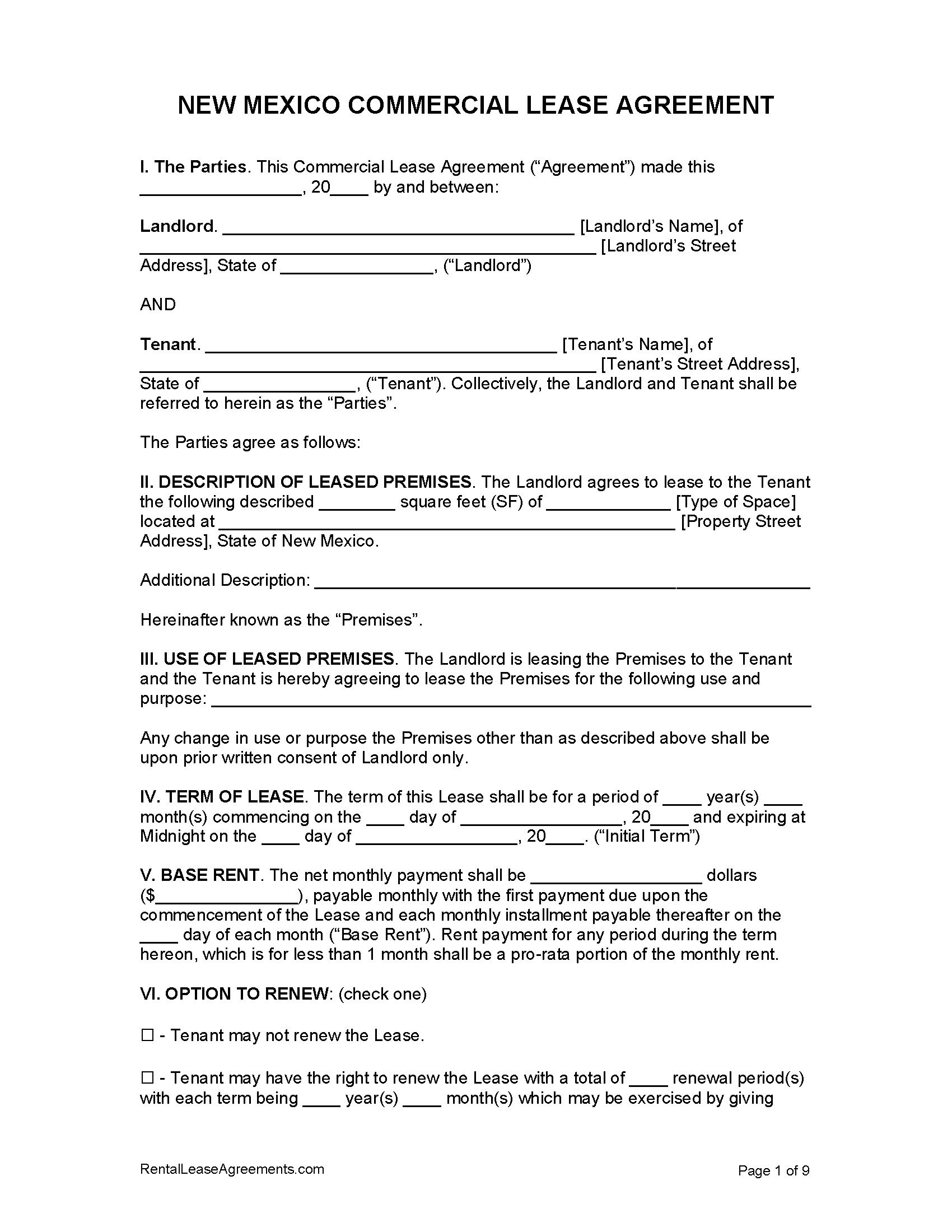 Free Printable Lot Lease Agreement Form Pdf For Texas