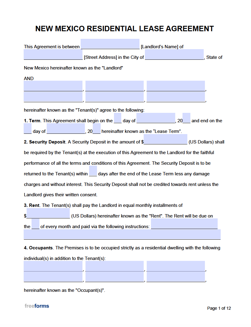Free Printable Rental Agreement Form