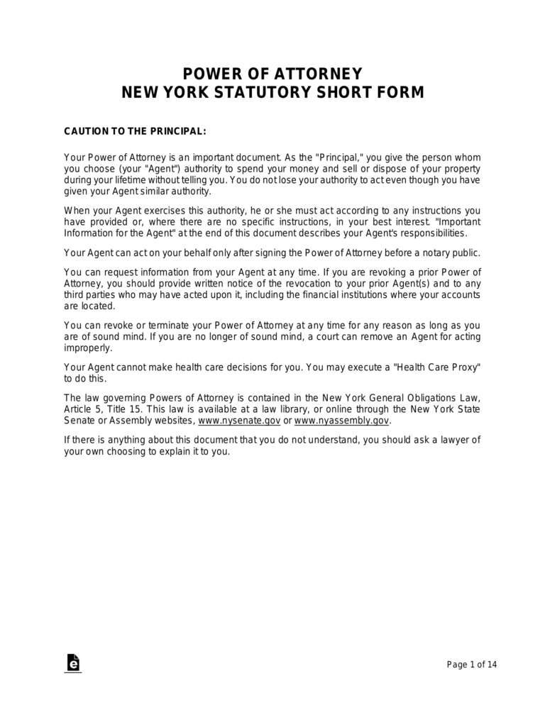 Free New York Power Of Attorney Forms 10 Types PDF Word EForms