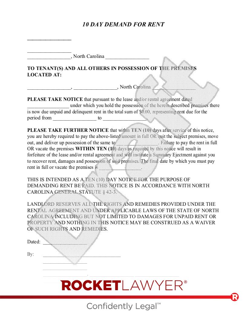 Free North Carolina Eviction Notice Template Rocket Lawyer