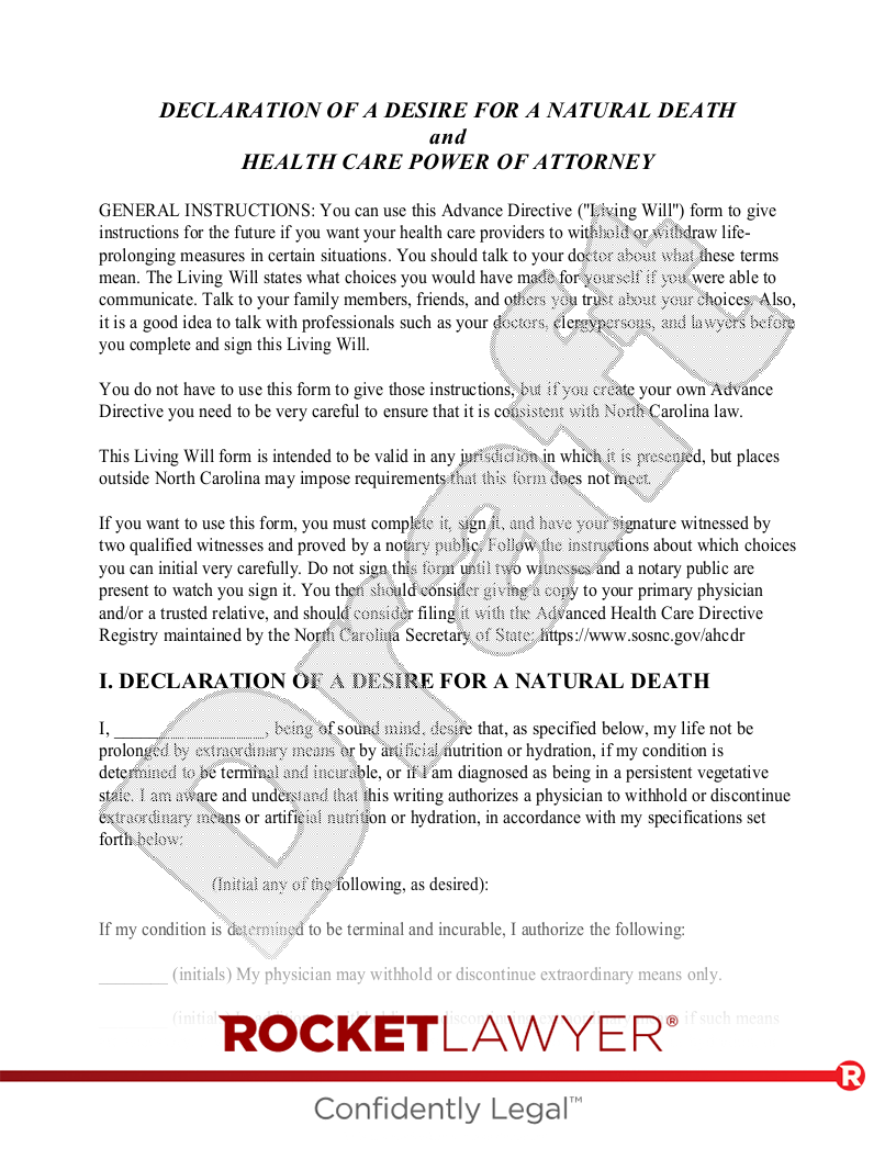 Free North Carolina Living Will Make U0026 Download Rocket Lawyer