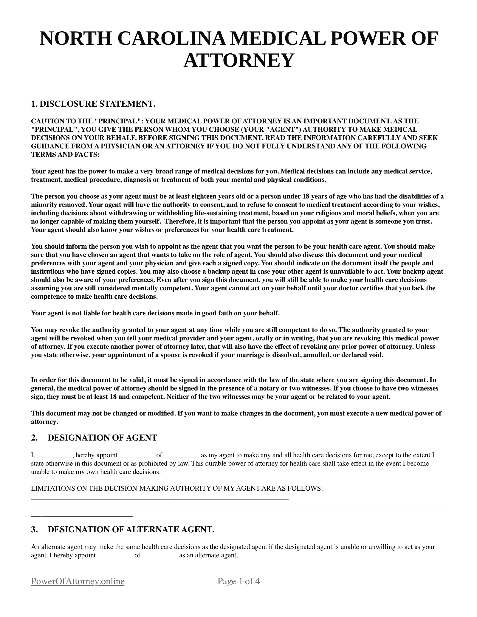 Free North Carolina NC Medical Power Of Attorney Forms U0026 Templates PDF