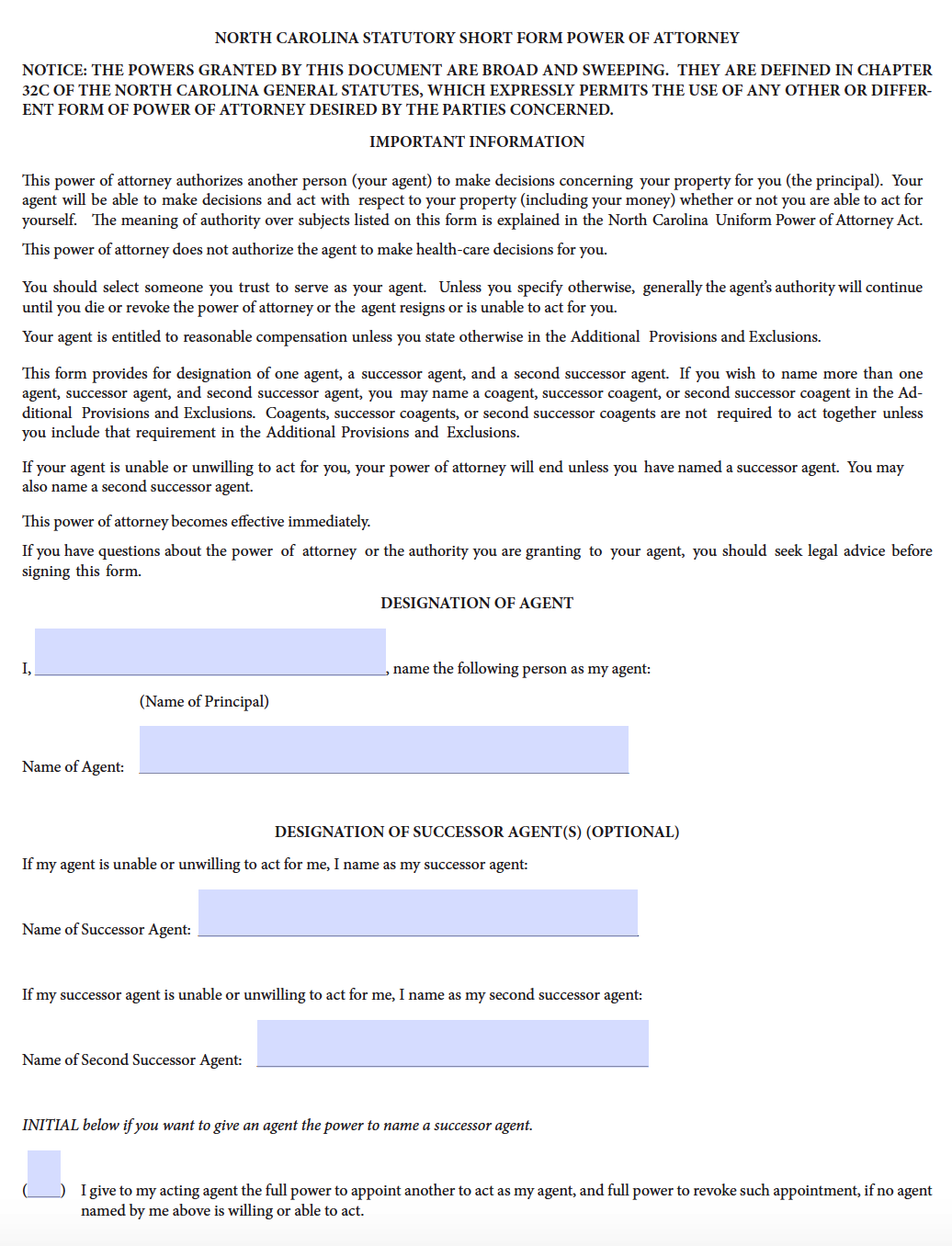 Limited Power Of Attorney Forms Free Printable North Carolina Business