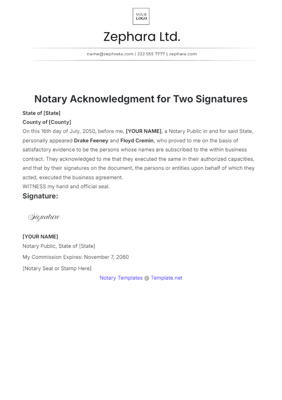 Free Notary Acknowledgment For Two Signatures Template To Edit Online