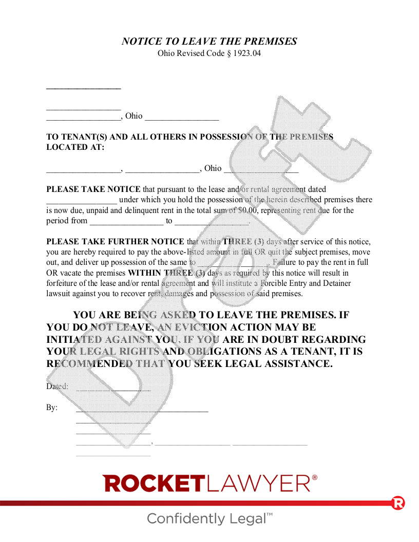 Free Printable 24 Notice To Enter Form Ohio