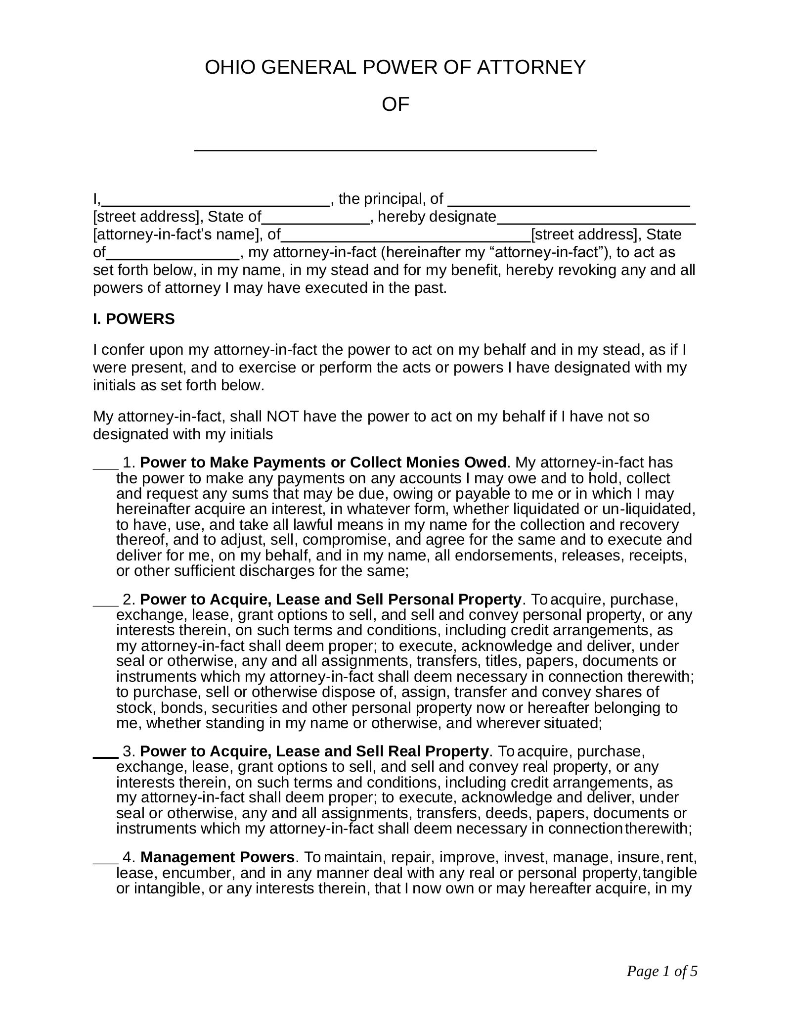 Free Ohio General Financial Power Of Attorney PDF Word EForms