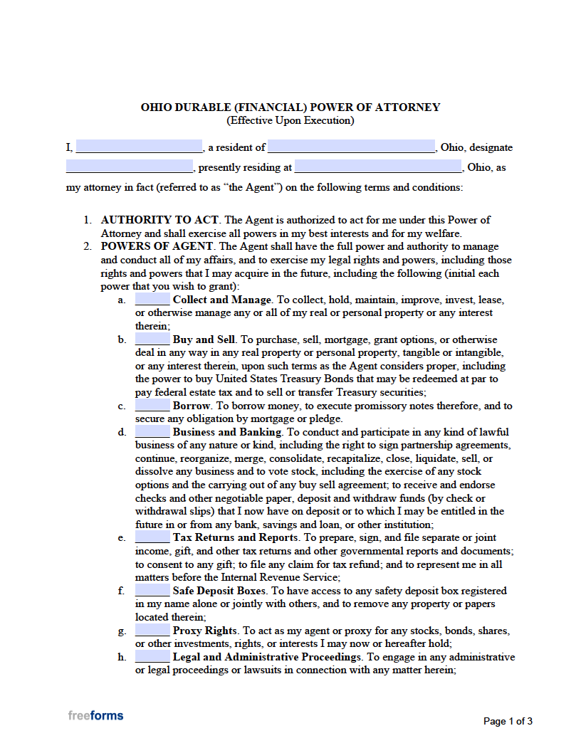 Free Blank Printable Medical Power Of Attorney Forms Ohio