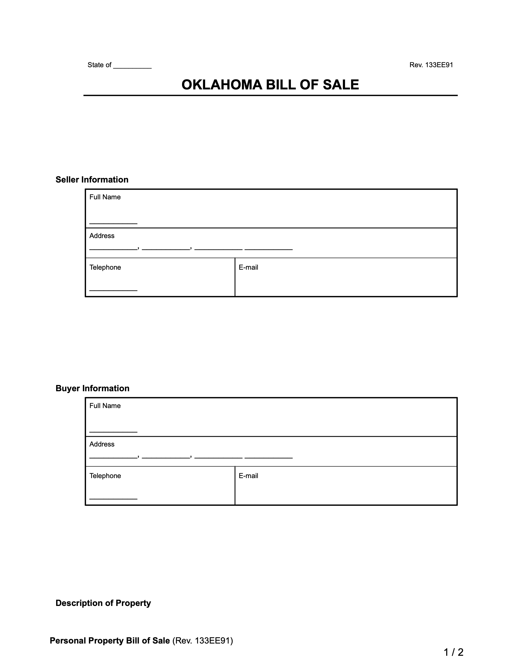 Free Oklahoma Bill Of Sale Forms PDF U0026 Word