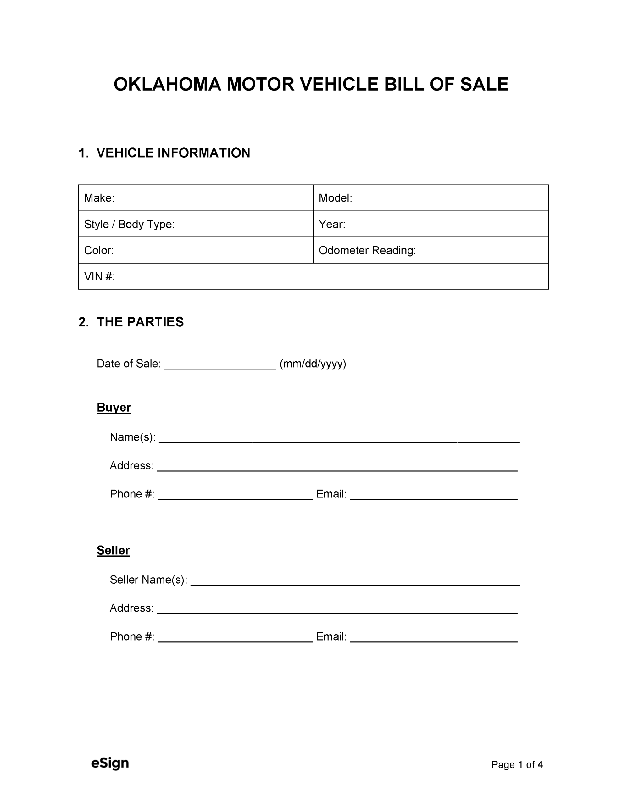 Free Oklahoma Bill Of Sale Forms PDF Word