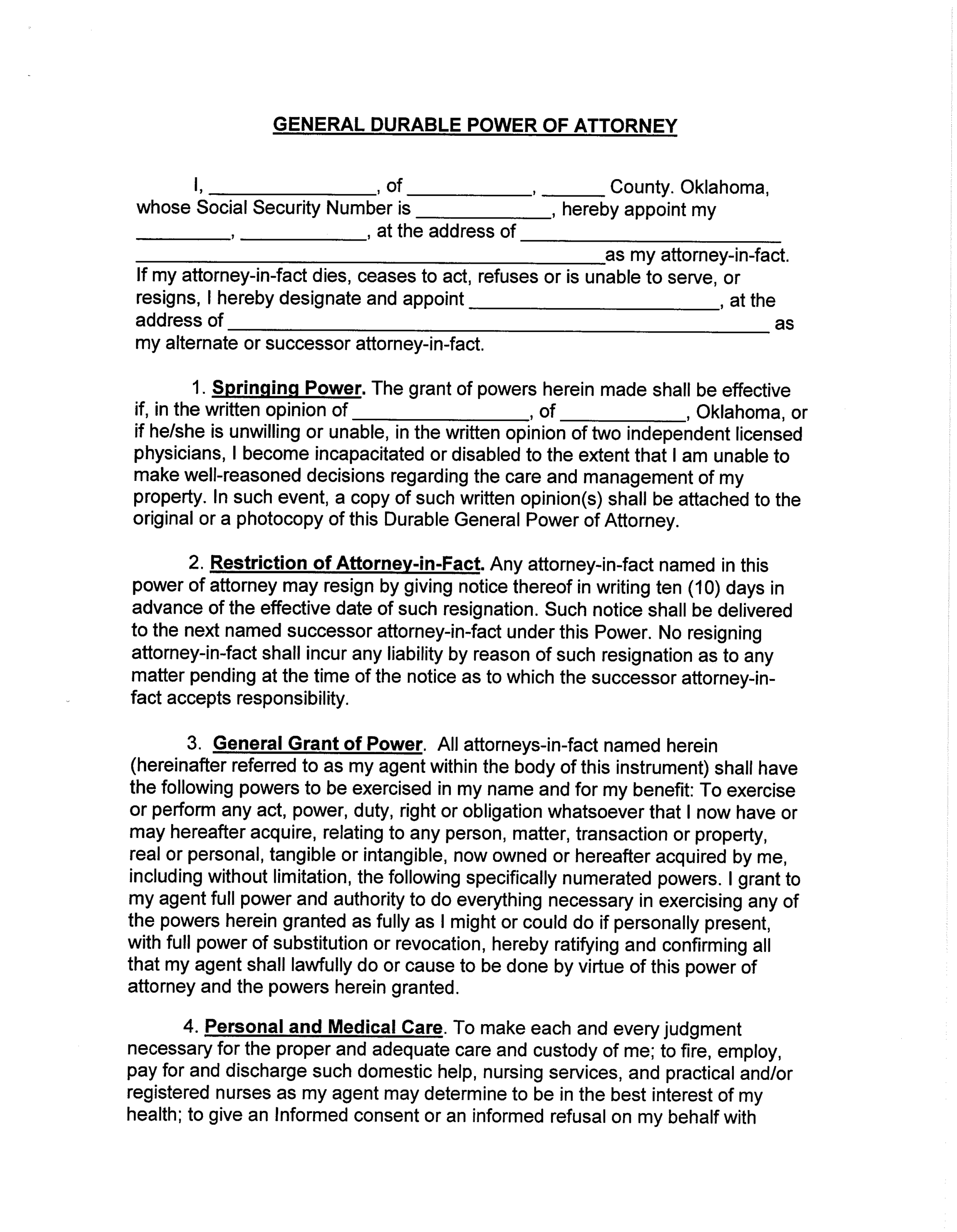 Free Oklahoma Medical Power Of Attorney Form PDF Word EForms