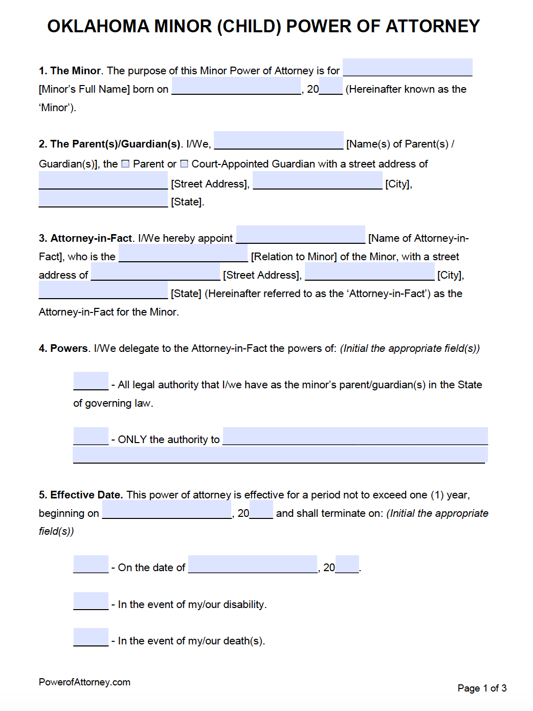 Free Oklahoma Power Of Attorney Forms PDF Templates