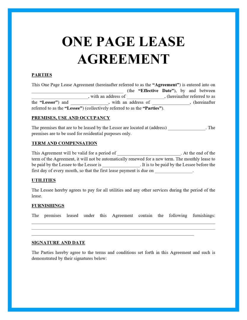 Rental Agreement Form Free Printable