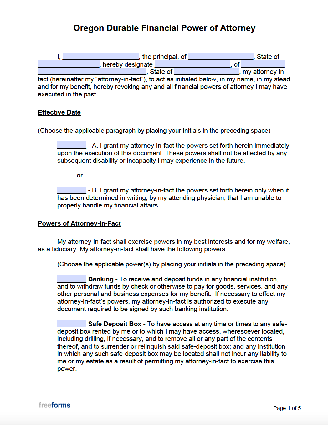 Printable Free Durable Power Of Attorney Forms