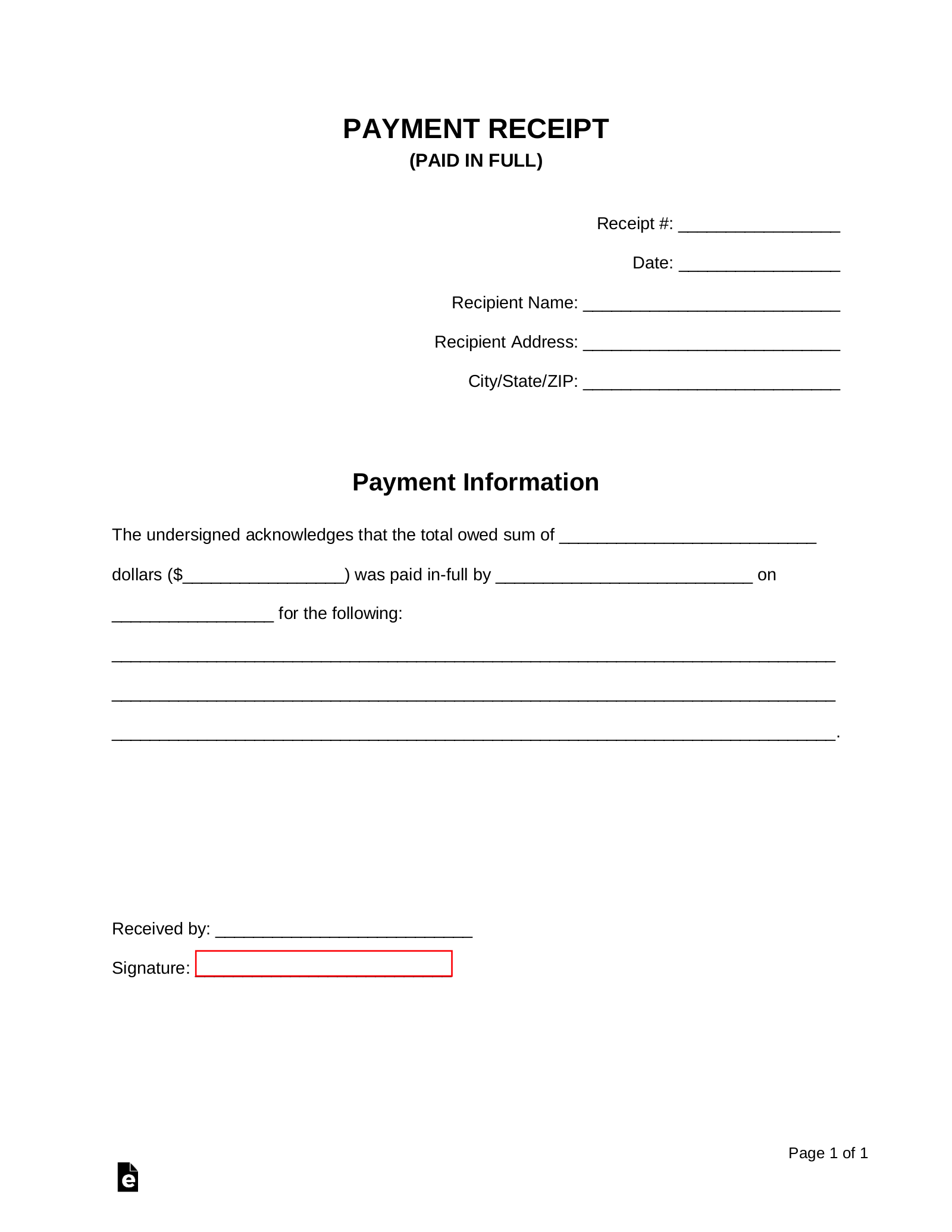 Free Paid In Full Receipt Template PDF Word EForms
