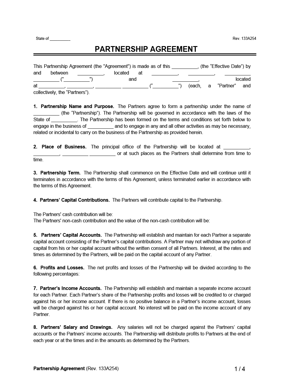 Free Partnership Agreement Template 5 PDF U0026 Word