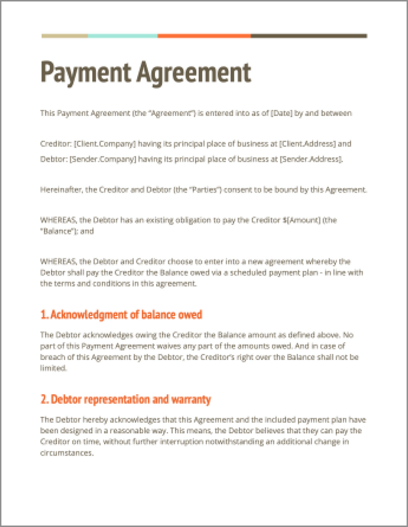 Free Payment Agreement Template For Download Signeasy