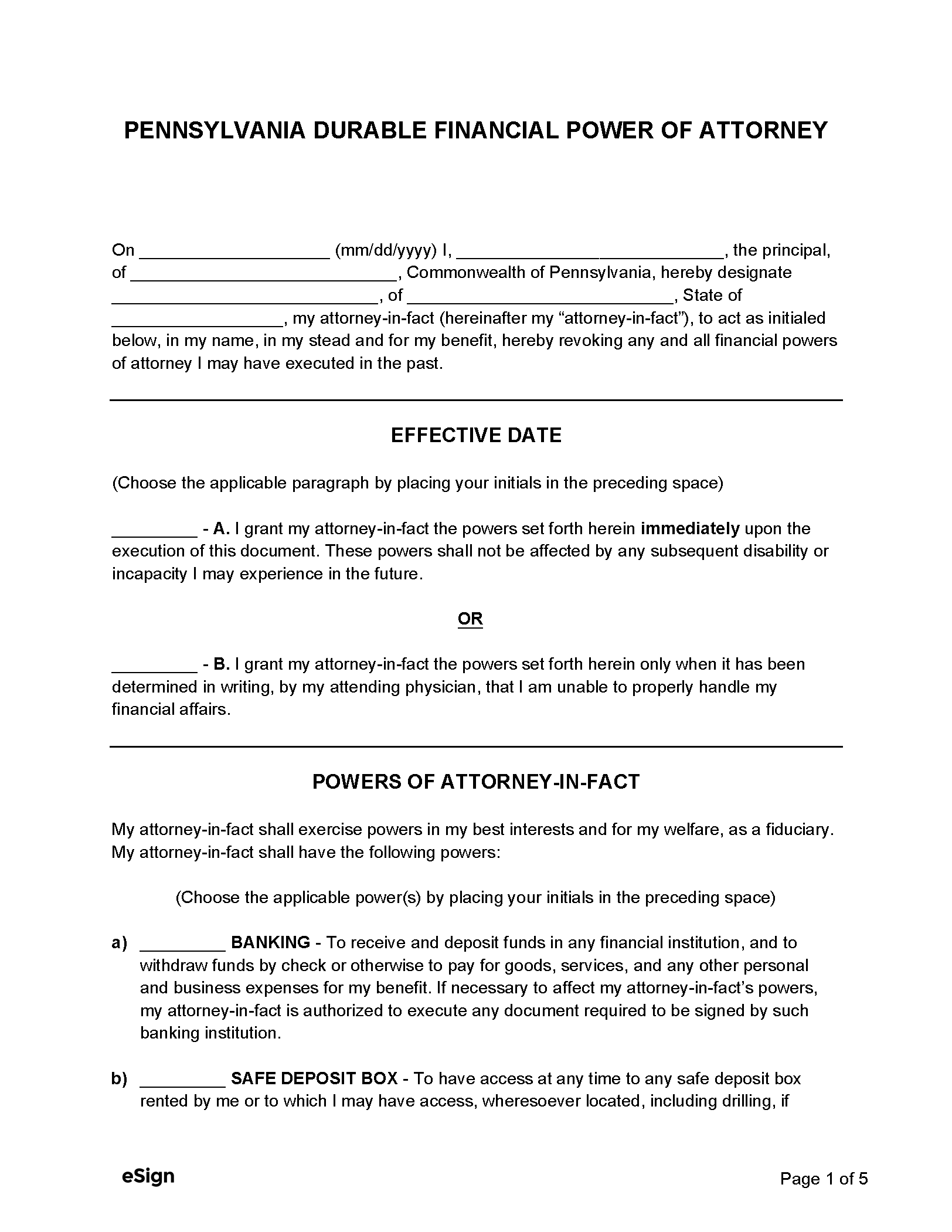 Free Pennsylvania Power Of Attorney Forms 10 PDF Word