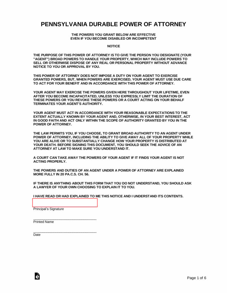 Free Pennsylvania Power Of Attorney Forms 9 Types PDF Word