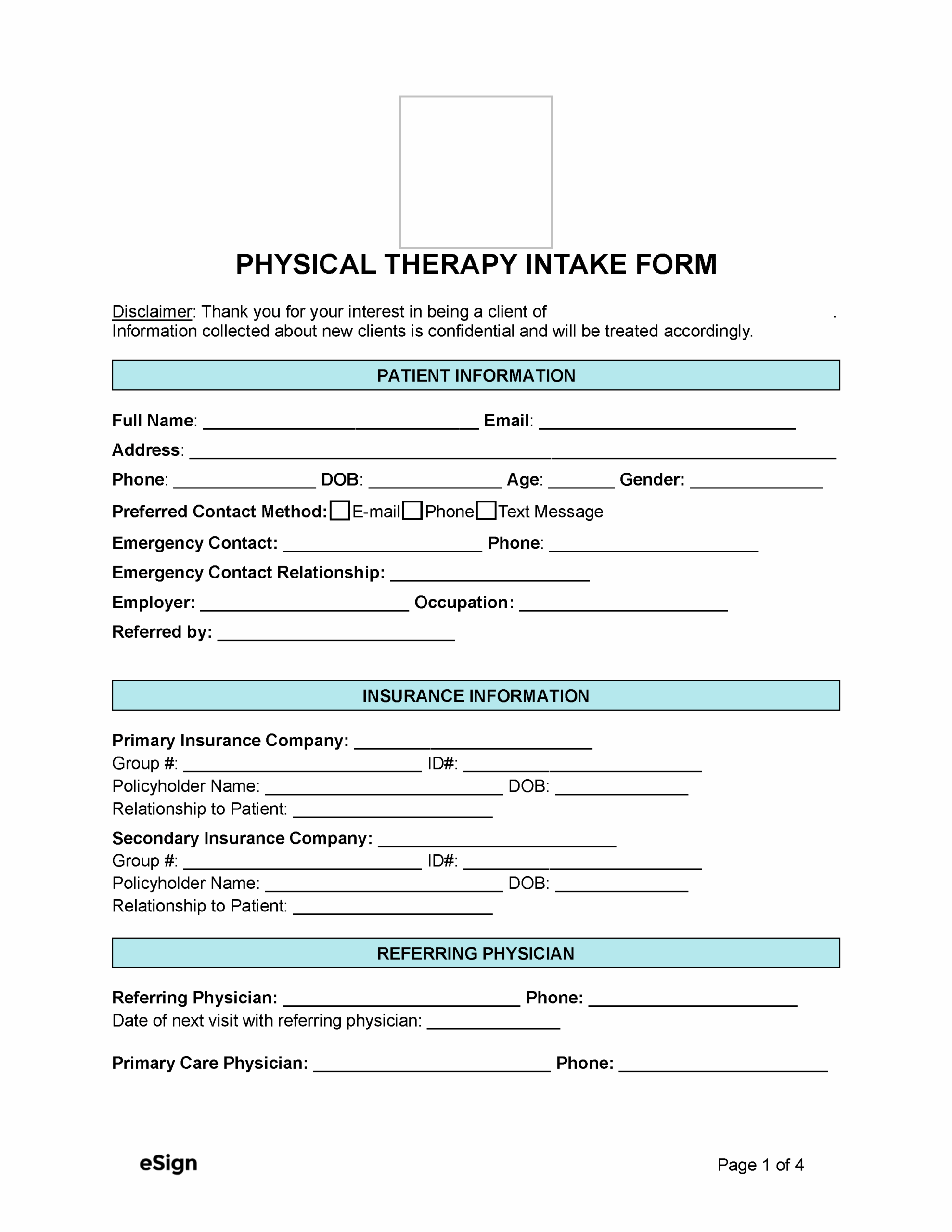 Free Physical Therapy Intake Form PDF Word