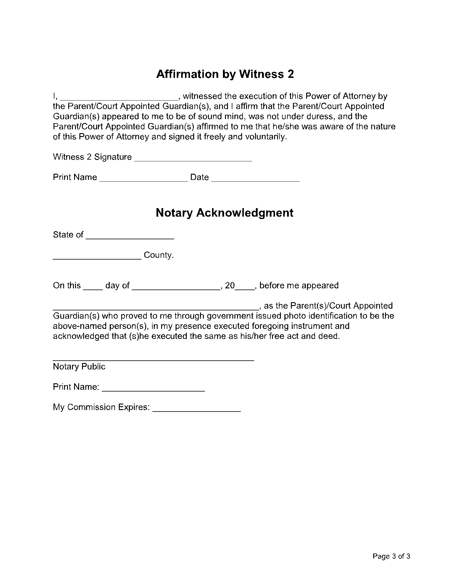 Free Power Of Attorney For Child PDF Sample CocoSign