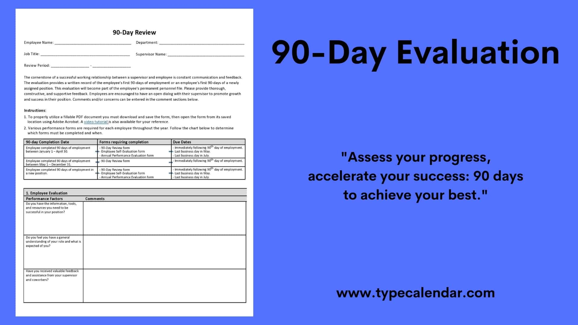 Employee Review Forms Free Printable 90 Day Review