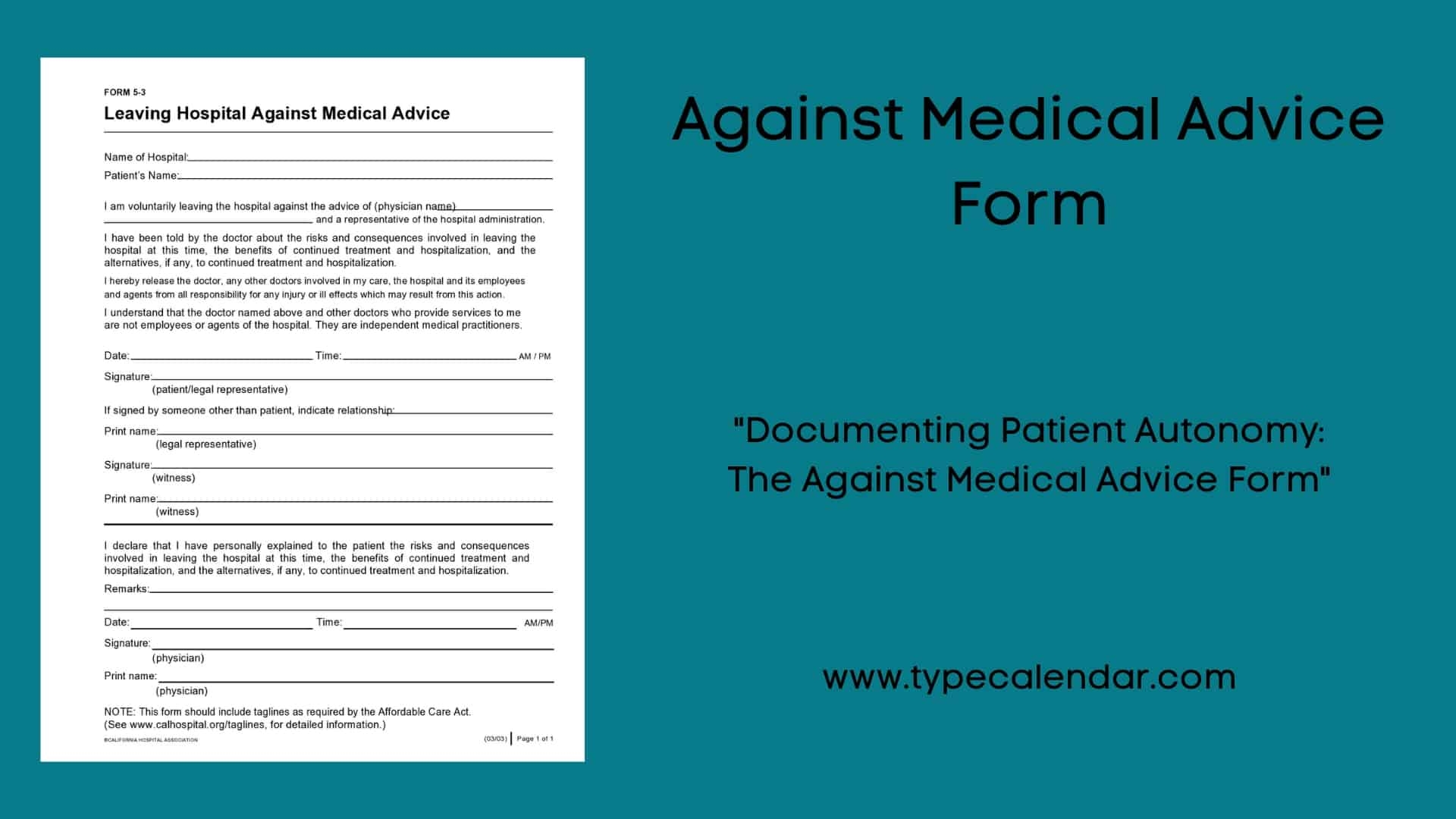 Free Printable Against Medical Advice Form Templates PDF 