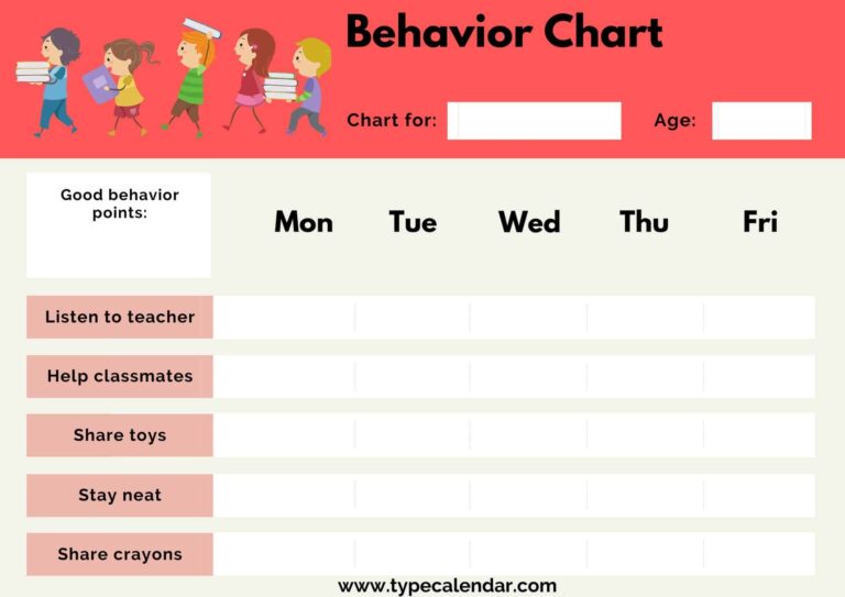 Free Printable Behavior Chart Templates PDF Word Excel 