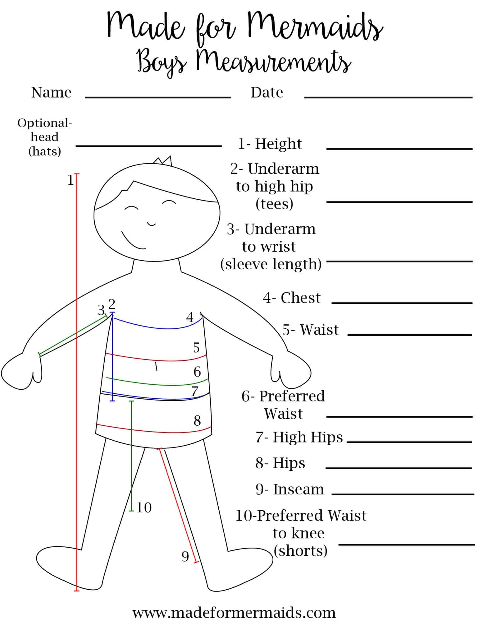 FREE Printable Blank Measurement Chart For Adults U0026 Youth