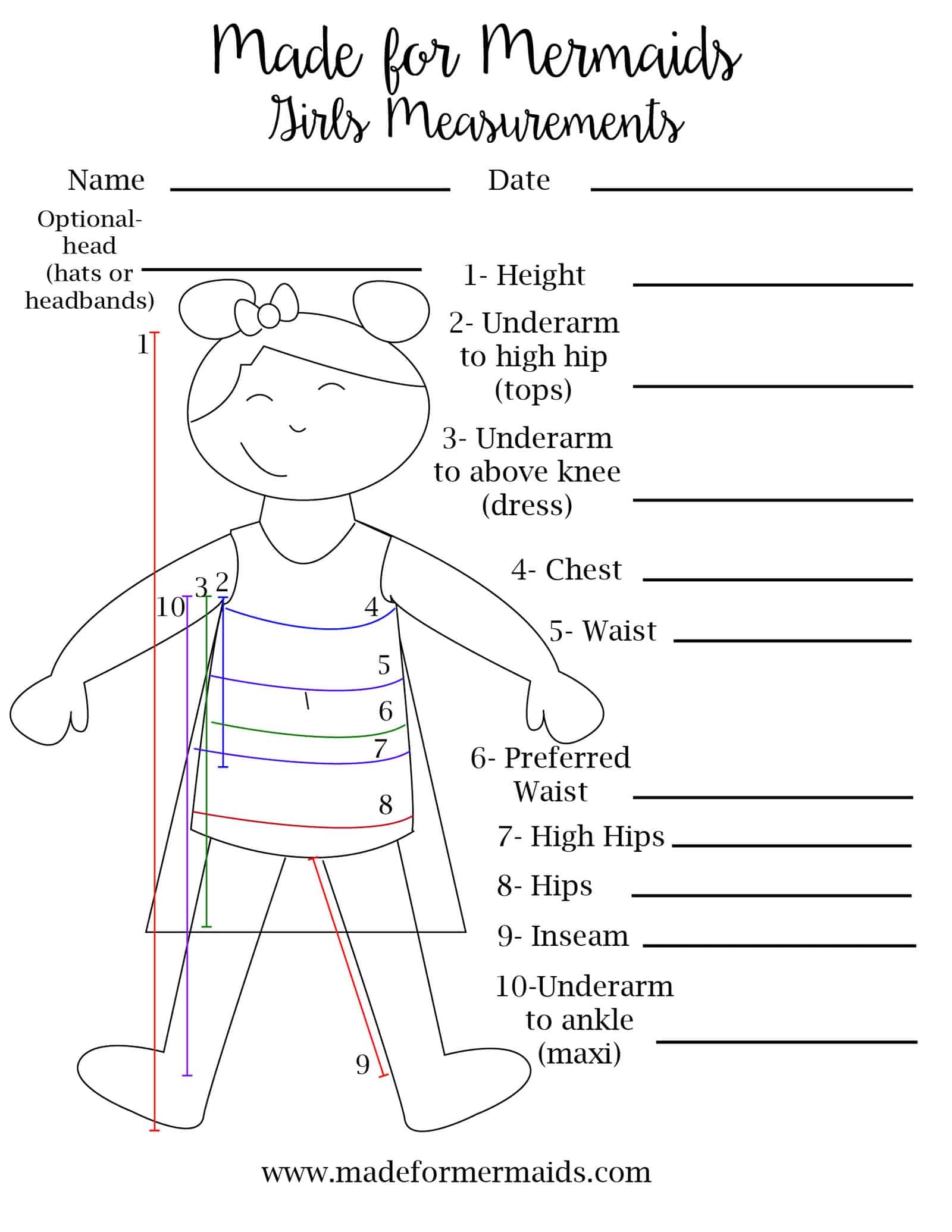 FREE Printable Blank Measurement Chart For Adults U0026 Youth