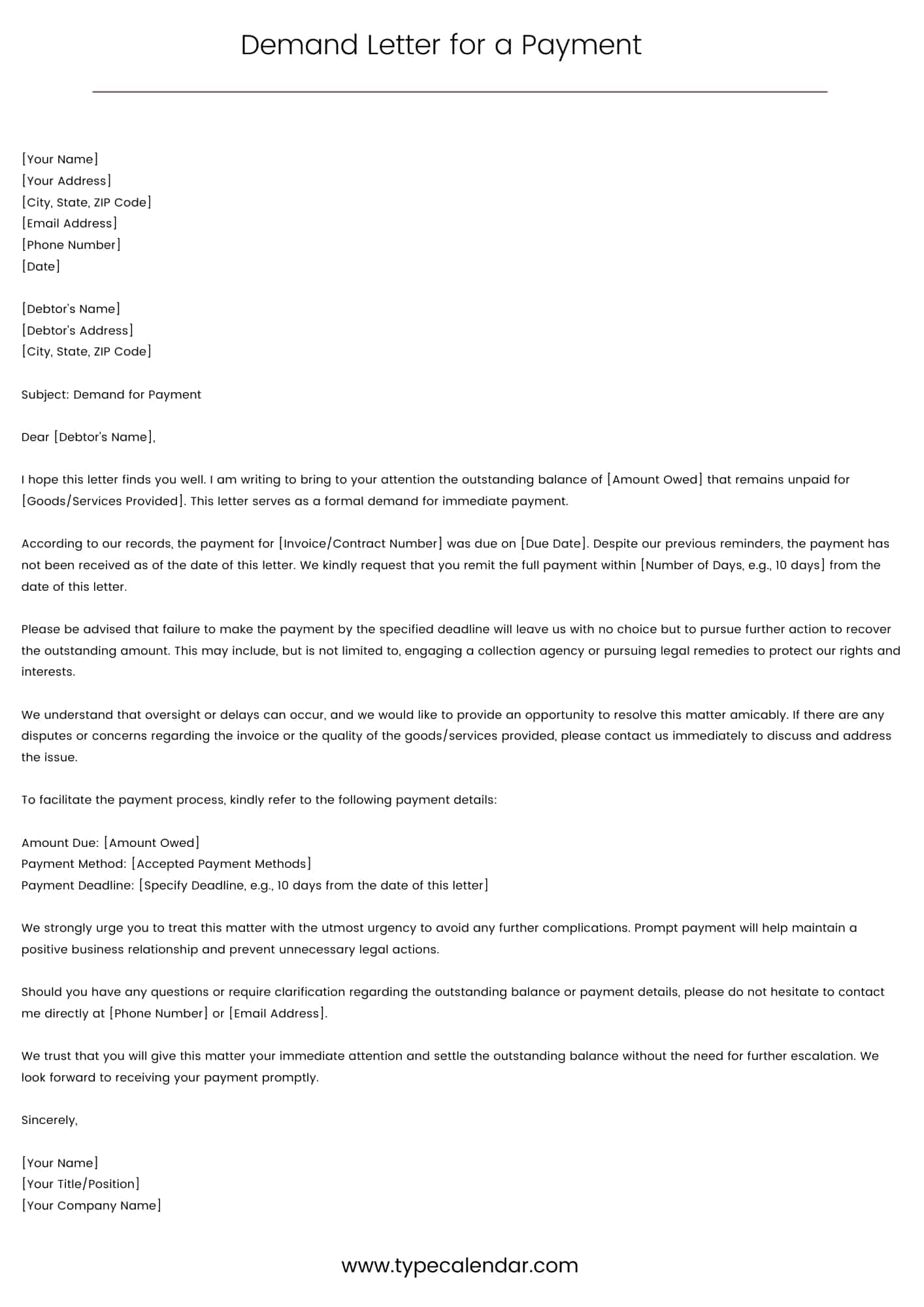 Free Printable Demand Letter For Payment Template Claim Now