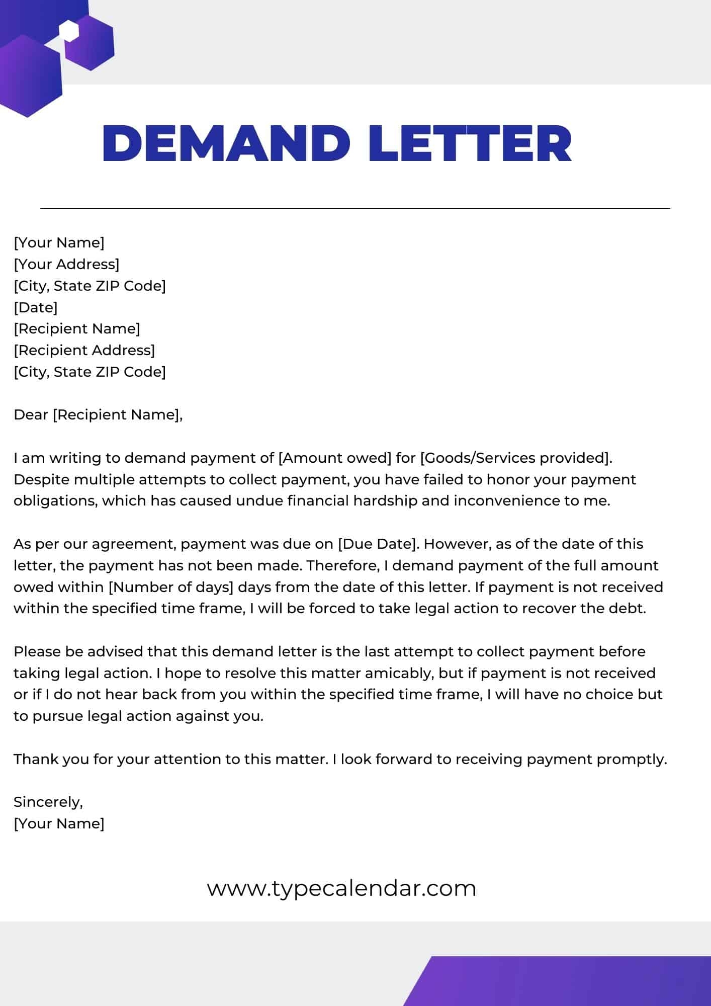 Free Printable Demand Letter Templates Word PDF Money Owed