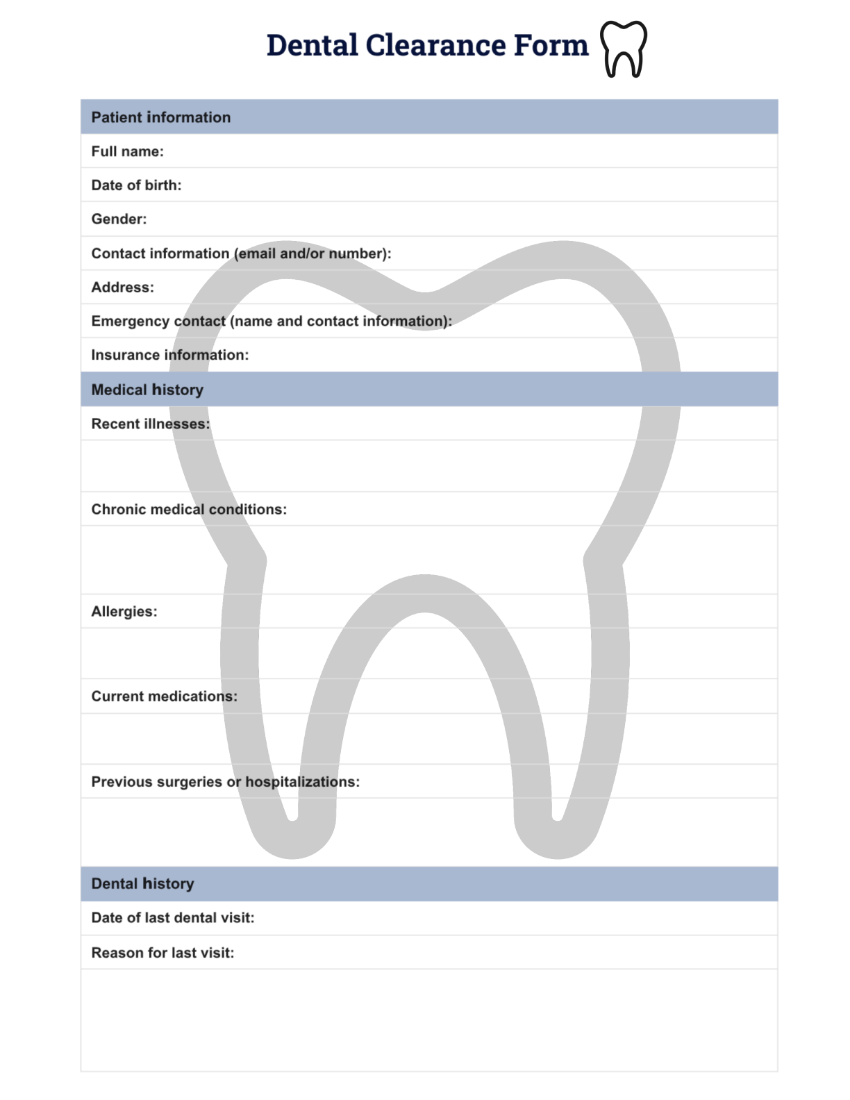 Free Printable Med Allergy Form