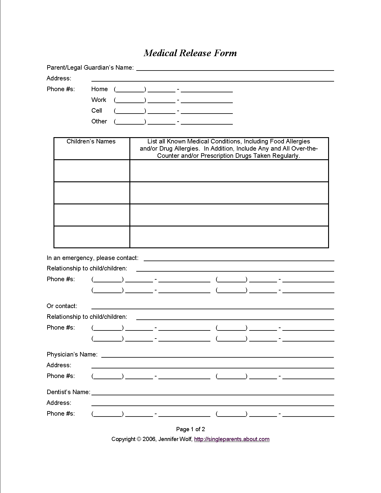 Free Printable Forms For Single Parents Worksheets Library