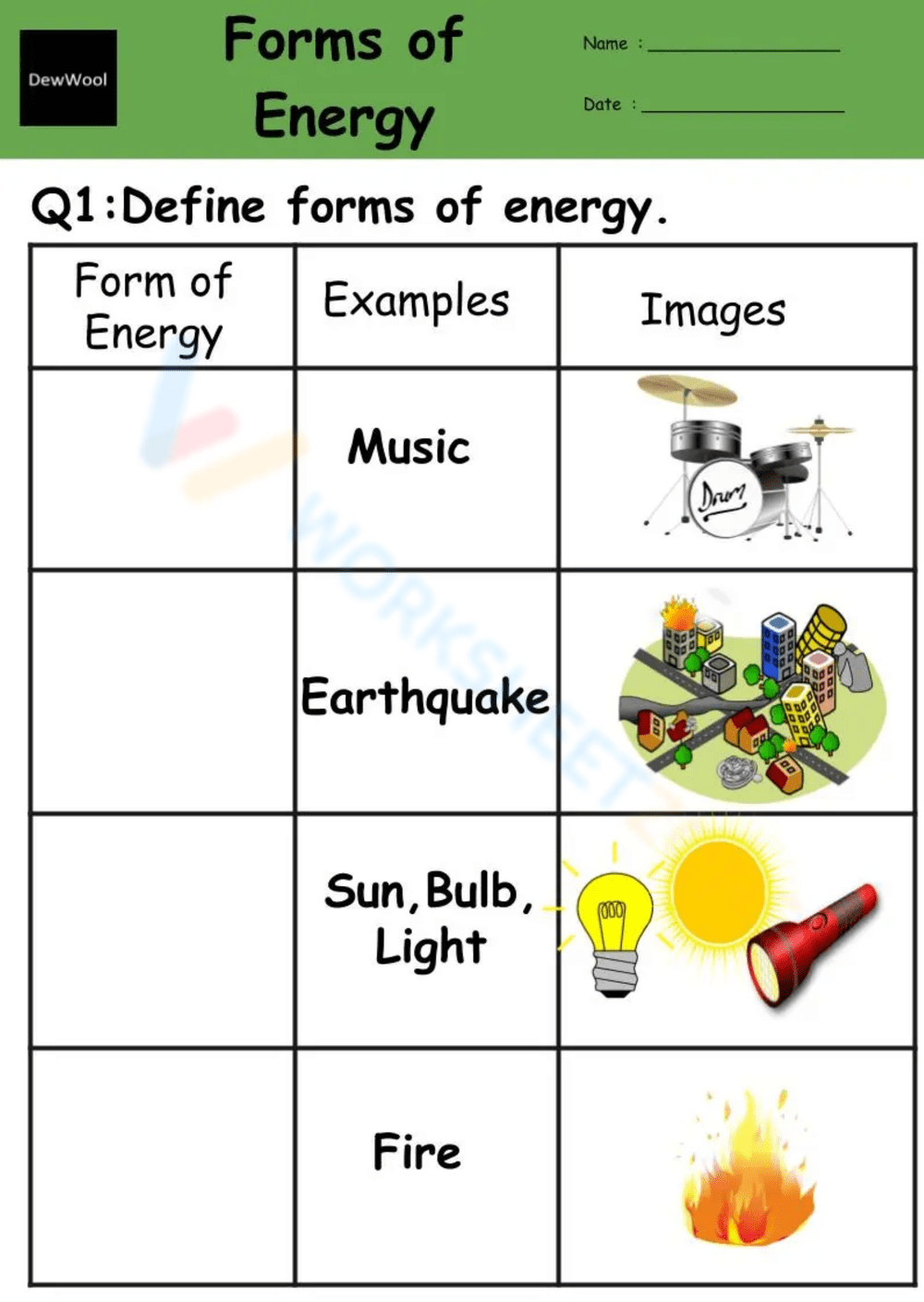 Free Printable Forms Of Energy Worksheet Collection Worksheets Library