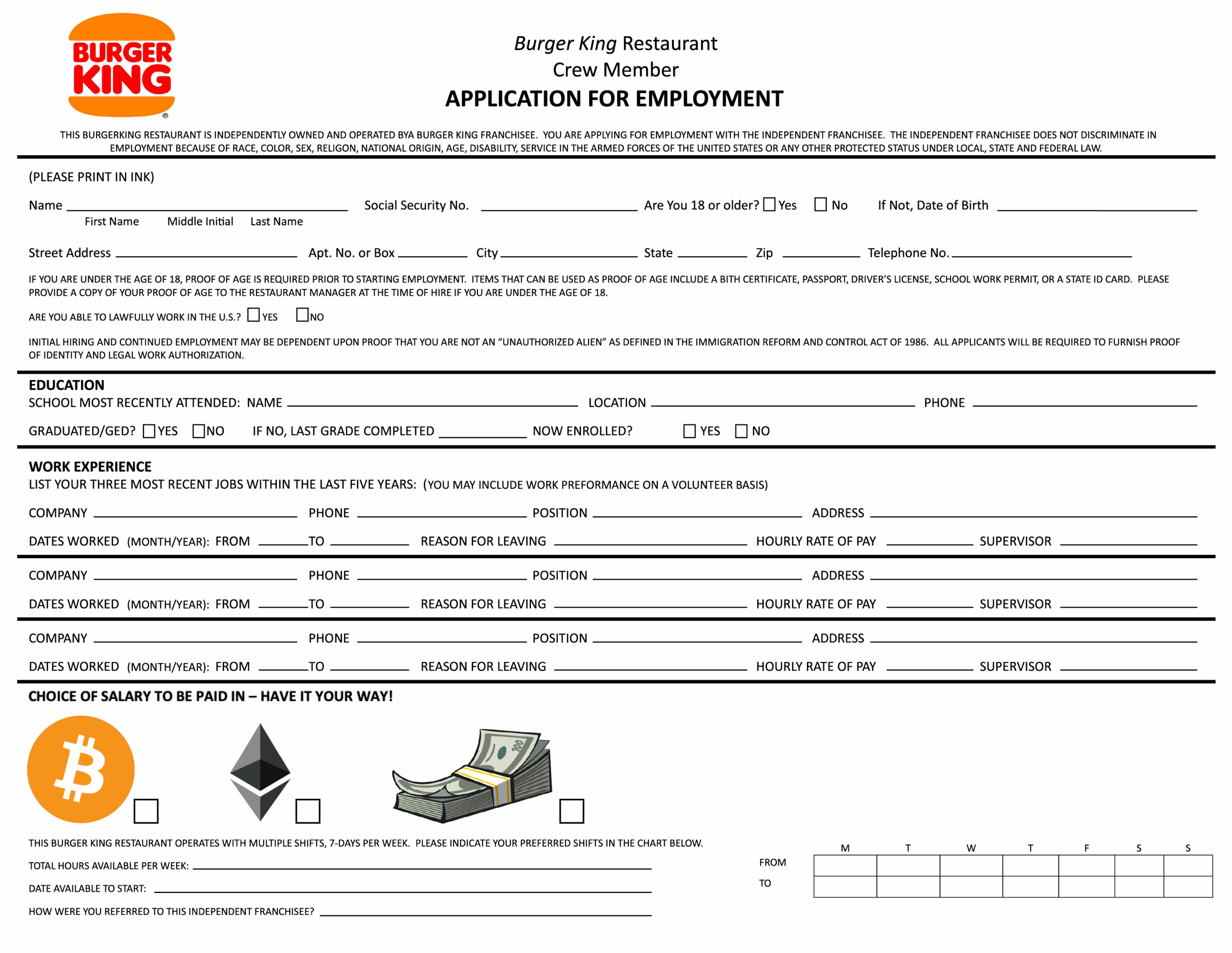 Free Printable Job Application For Burger King Download Free Printable Job Application For Burger King Png Images Free Worksheets On Clipart Library