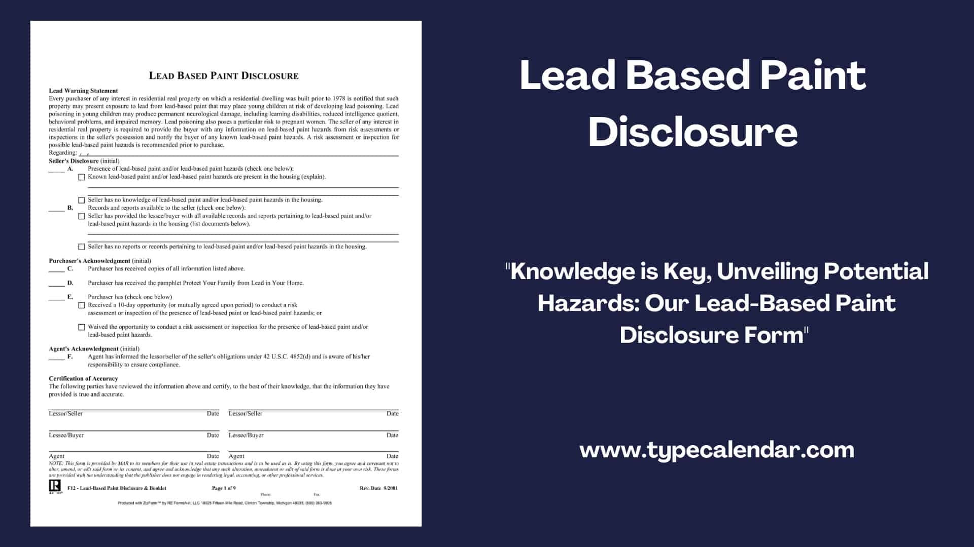 Free Printable Lead Based Paint Disclosure PDF Tenants Form For Renters